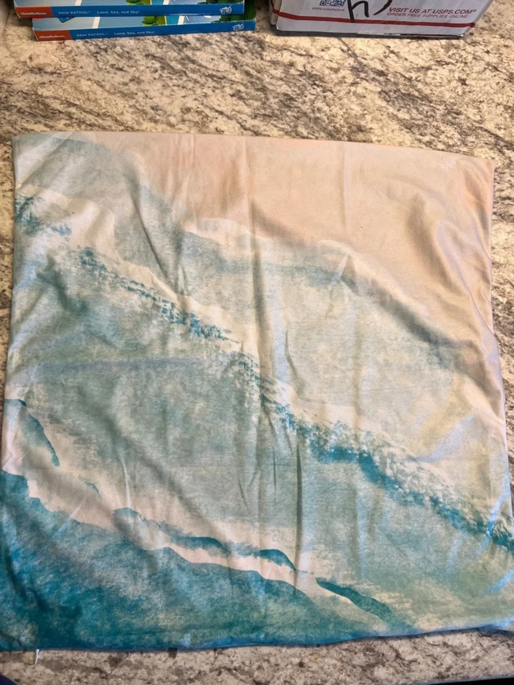 Coastal Wave Square Pillow Cover in Teal and Cream 19.5 x 19.5 inch NWOT